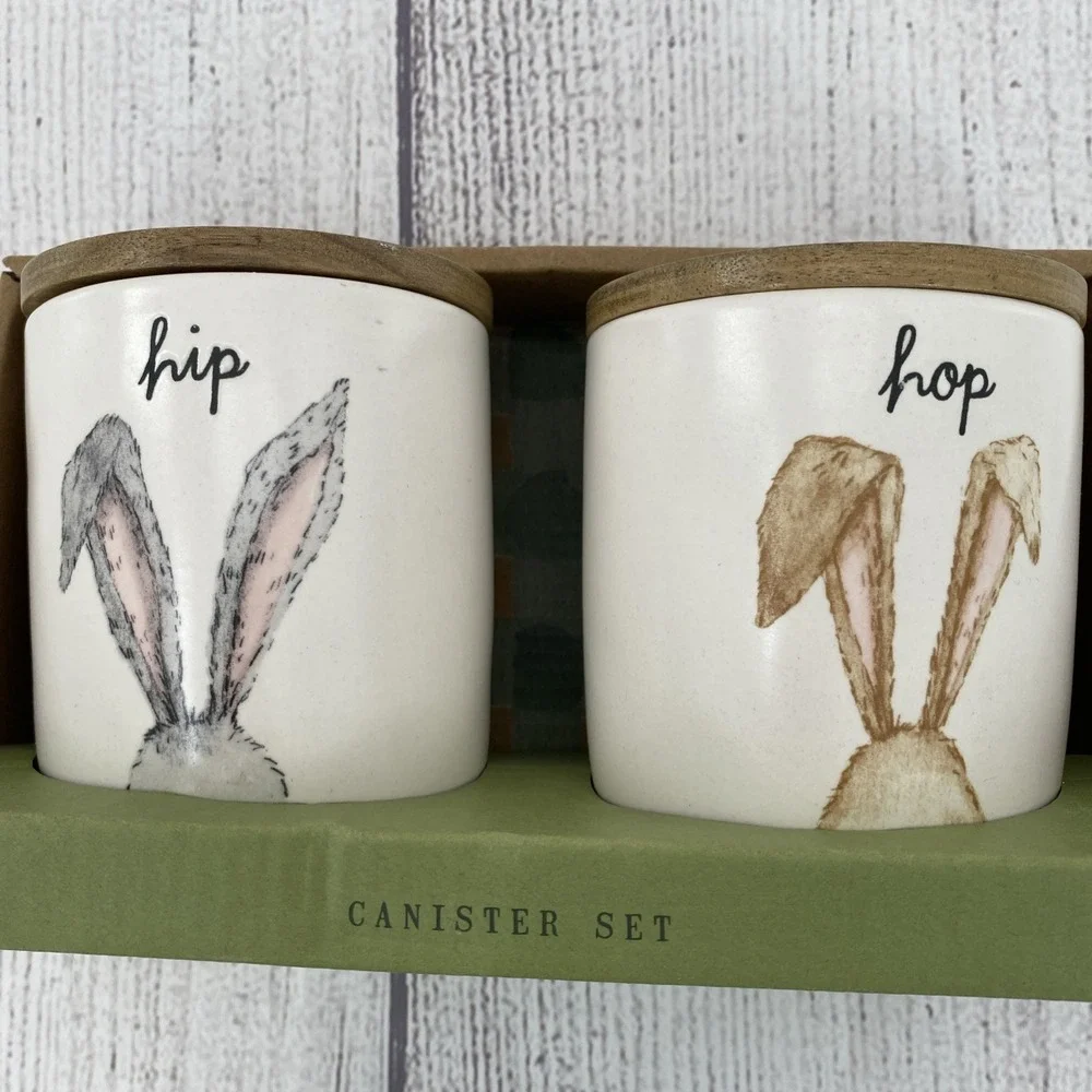 Rae Dunn Magenta Canister Jar Set Hip Hop Easter Bunny Ceramic Spring Summer